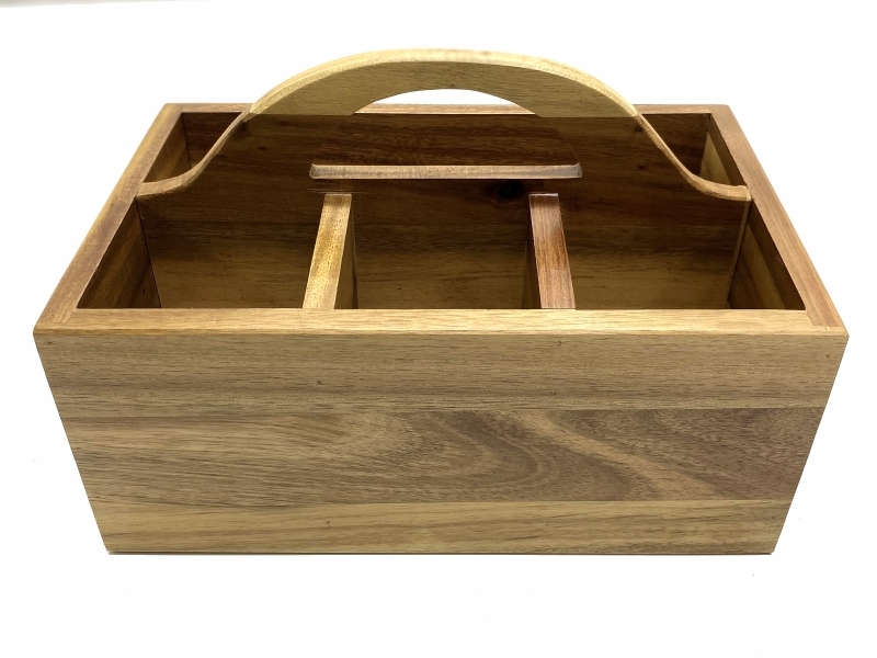 Handcrafted Acacia Wood Flatware Caddy with Carry Handle
